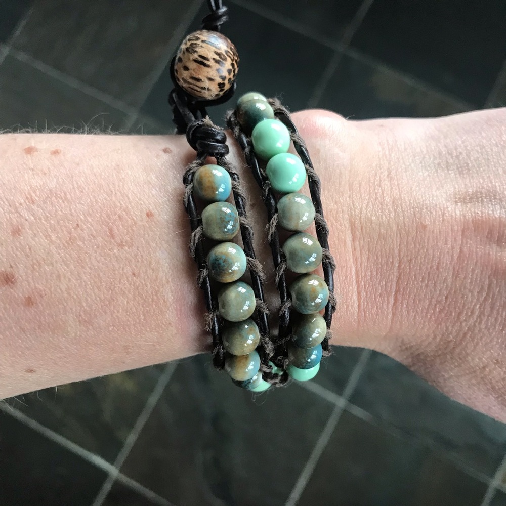 Double Wrap Leather Bead Bracelet